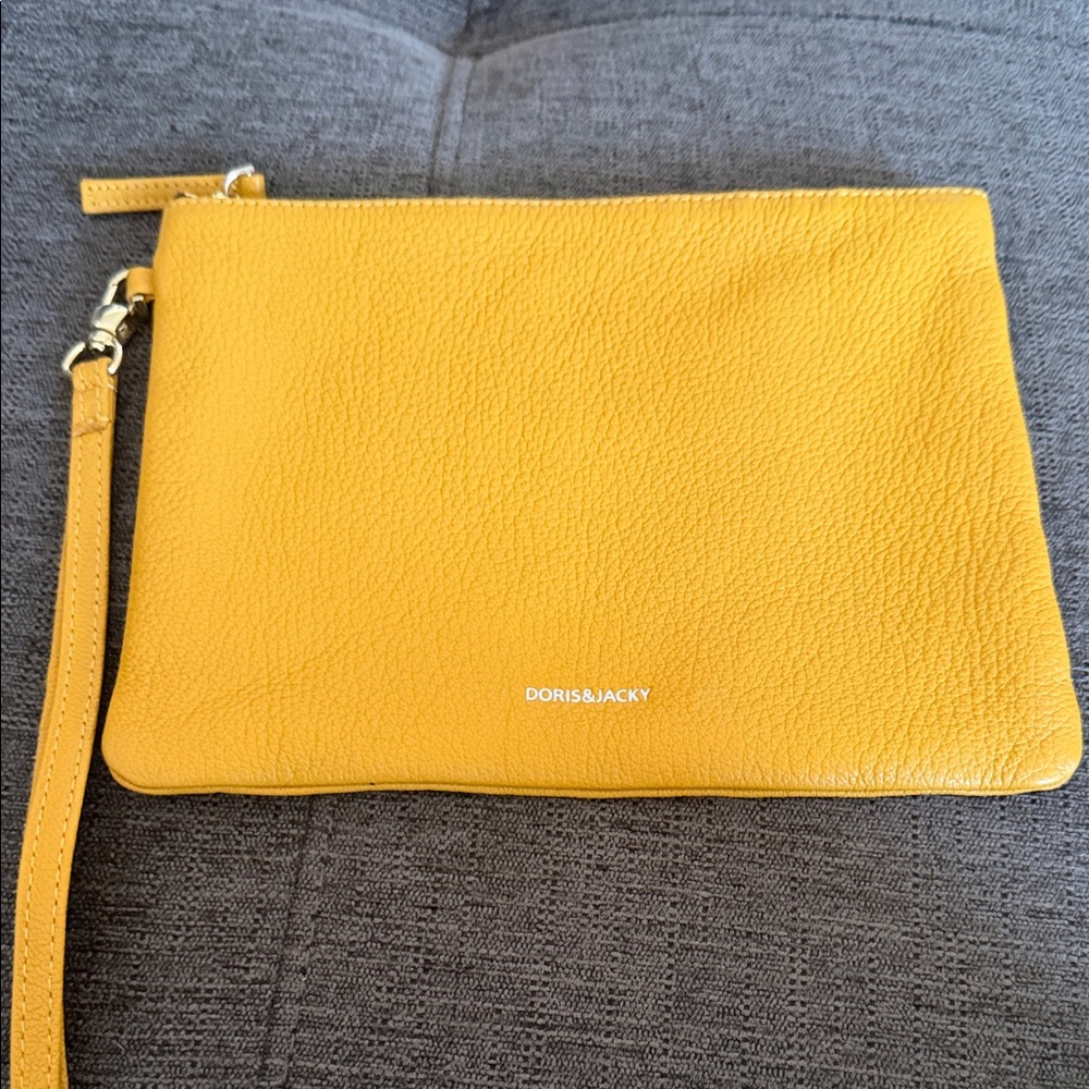 Yellow Leather Wristlet Clutch